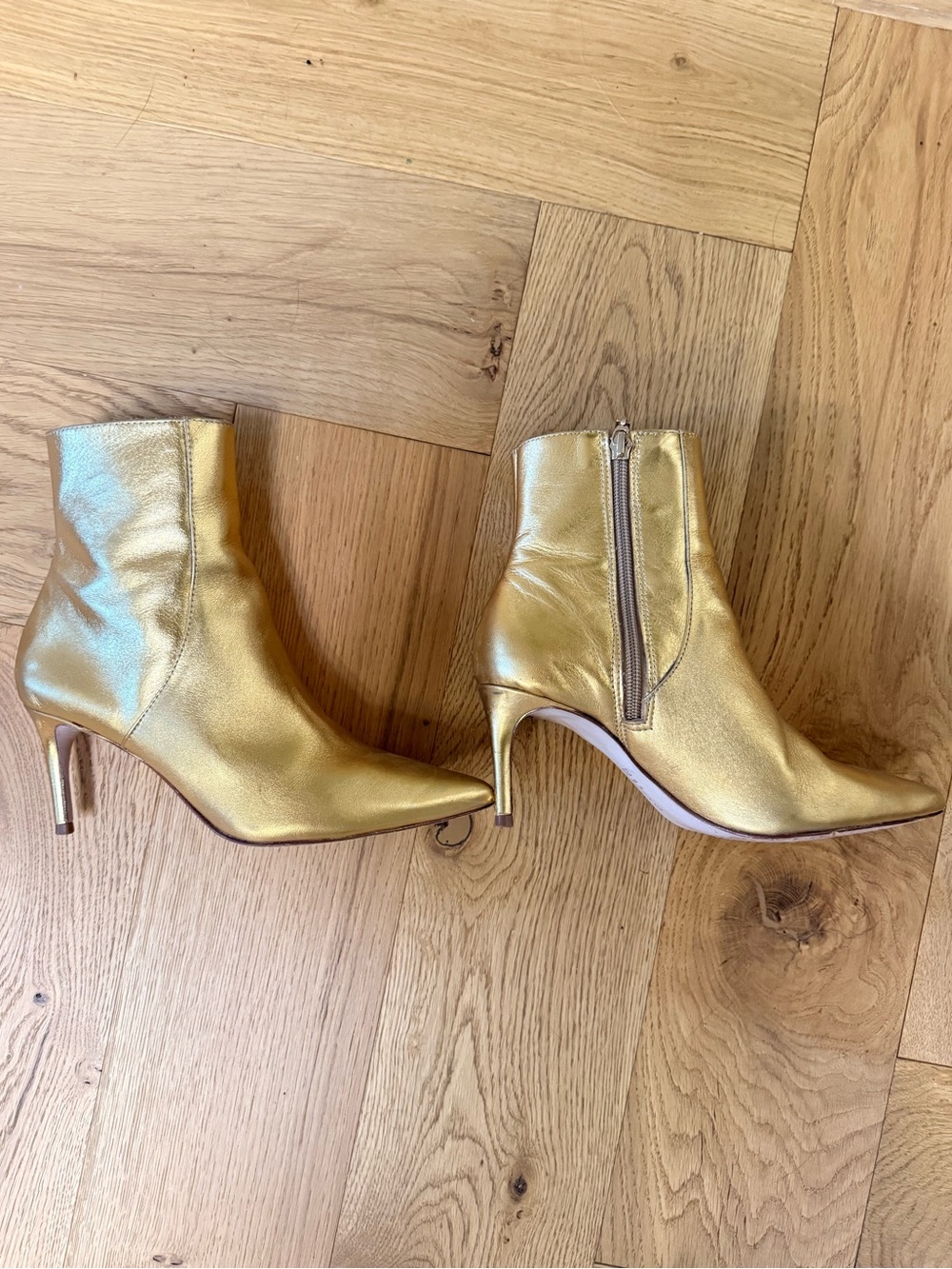 Schutz Metallic Gold Ankle Boots with Side Zip